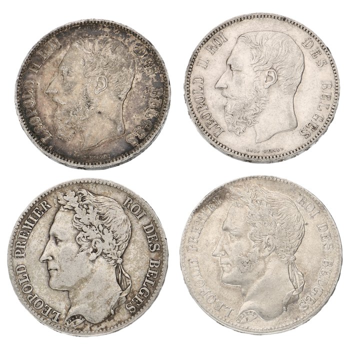 Belgien. 5 Francs 1848/1874 - "Leopold I-II" (4 stuks)  (Ingen mindstepris)