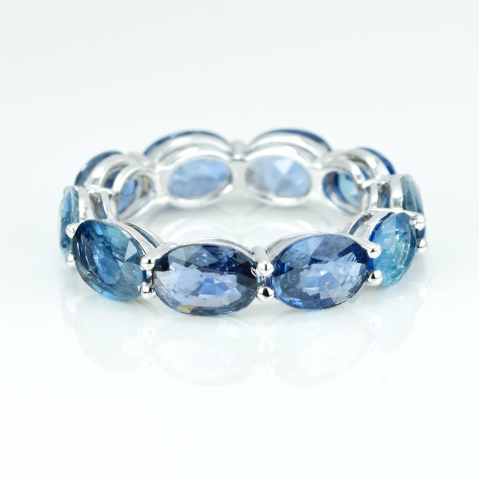 Ring - 14 karat Hvidguld -  787ct tw Safir - Eksklusivt Sapphire Band