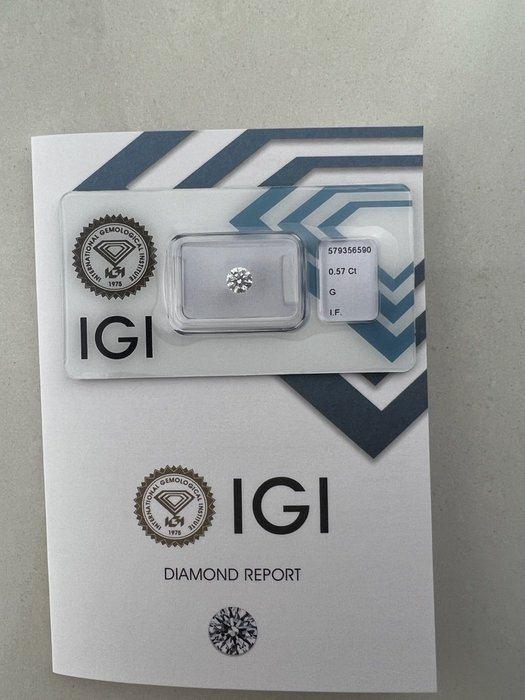 1 pcs Diamant  (Natur)  - 057 ct - Rund - G - IF - International Gemological Institute (IGI)