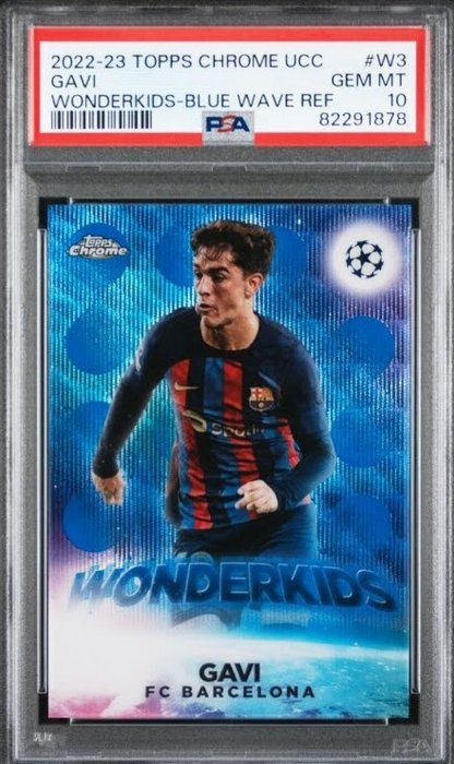 2022/23 Topps Chrome UCC Gavi #W3 Wonderkids - Blue Wave Refractor /75 PSA 10 - 1 Graded card