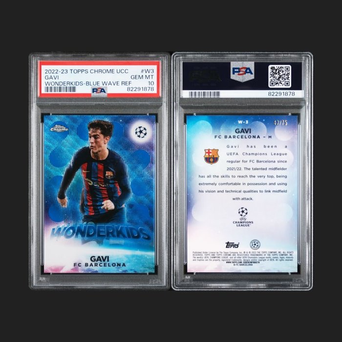 2022/23 Topps Chrome UCC Gavi #W3 Wonderkids - Blue Wave Refractor /75 PSA 10 - 1 Graded card