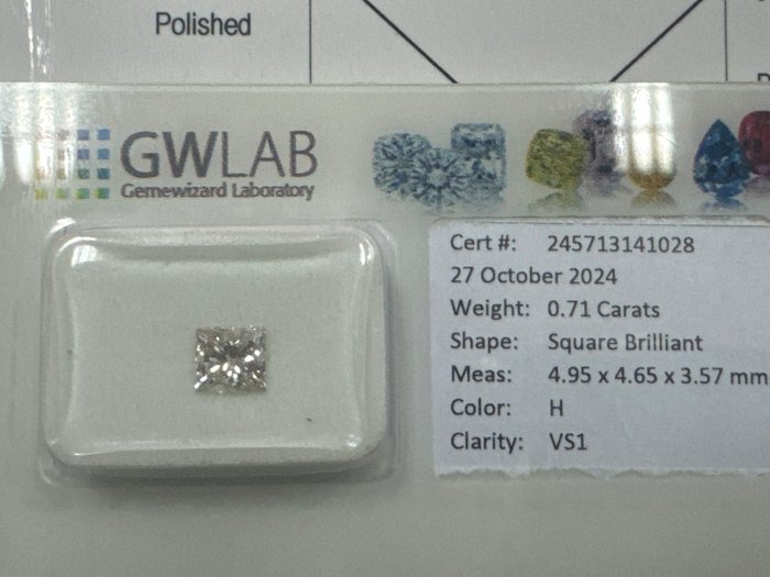 Ingen mindstepris - 1 pcs Diamant  (Natur)  - 0.71 ct - Kvadrat - H - VS1 - Gemewizard Gemological Laboratory (GWLab)