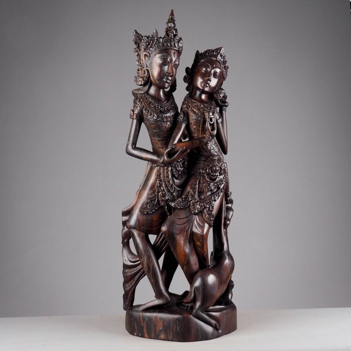 Rama og Sita hårdttræ statue, 64 cm - Bali - Indonesien