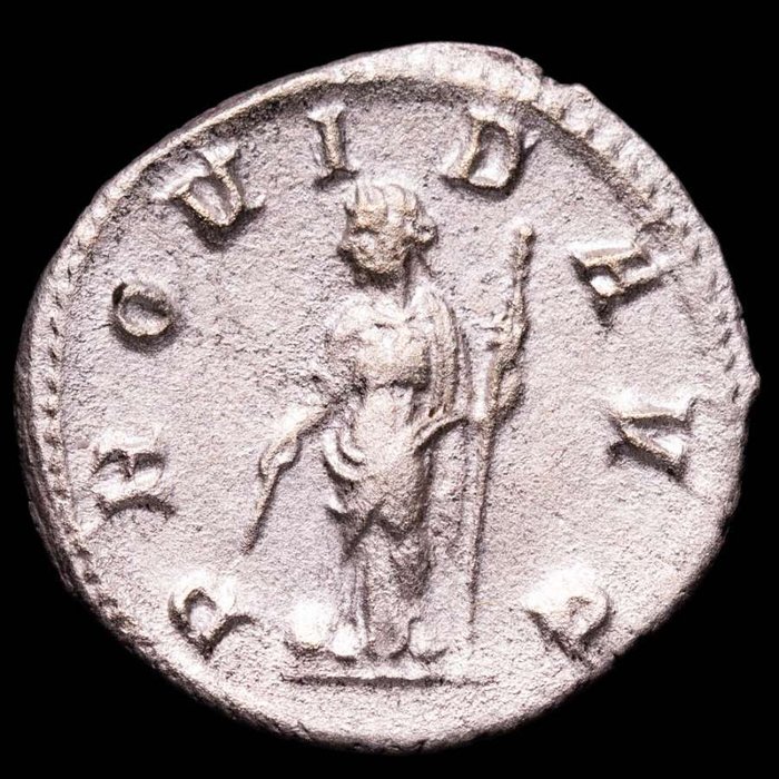 Romarriket. Gordian III (AD 238-244). Antoninianus Rome mint 241-244. PROVID AVG, Providentia standing left, holding sceptre and pointing wand to globe  (Ingen mindstepris)