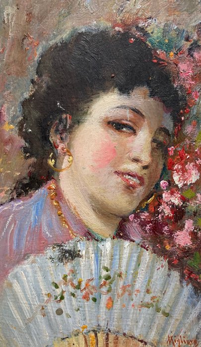 Vincenzo Migliaro (1858-1938), Attributed to - Donna con ventaglio