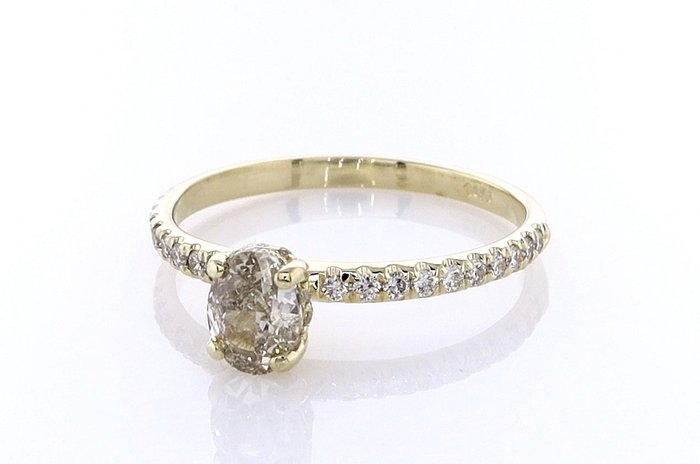 Ring - 14 karat Gulguld -  0.84ct. tw. Diamant (Naturfarvet) - Diamant