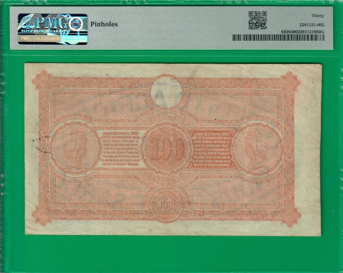 Italien - 100 lire 1/3/1874 - Pick S-928  (Ingen mindstepris)