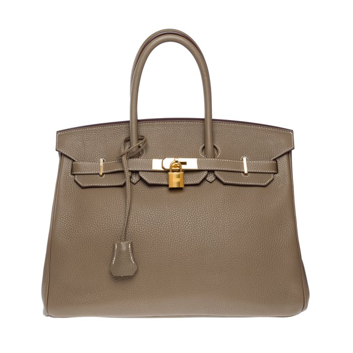 Hermès - Hermès Birkin 35 handbag in Etoupe Togo leather, GHW - Håndtaske