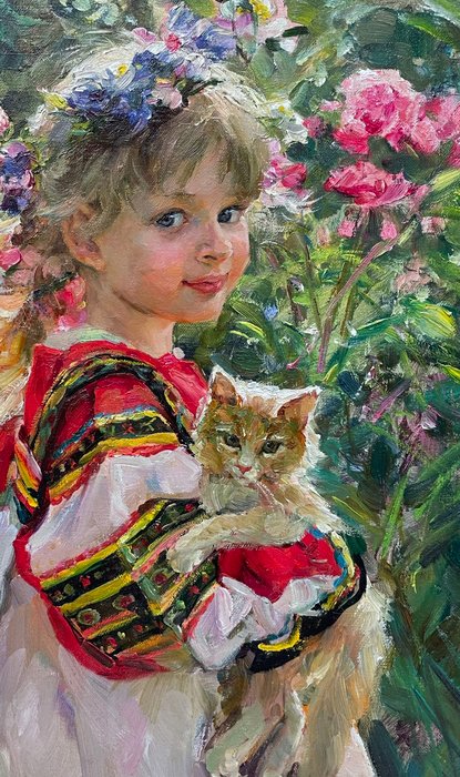 Elena Salnikova (née en 1970) - Fillette et Petit Chaton