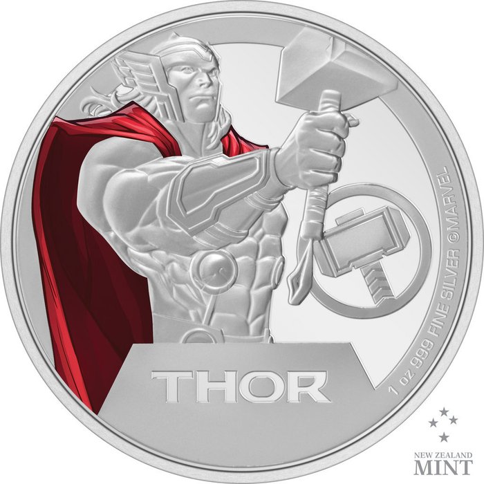 Niue. 2 Dollars 2023 Thor Donnergott - Avengers - Marvel Collection, 1 Oz (.999)