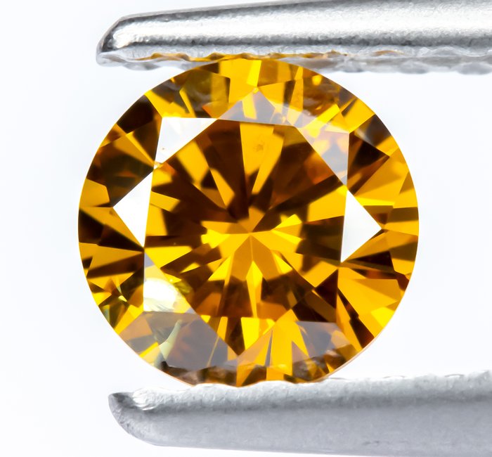 Ingen mindstepris - 1 pcs Diamant  (Naturfarvet)  - 0.41 ct - Rund - Fancy intense Gullig Orange - SI2 - Gem Report Antwerp (GRA)