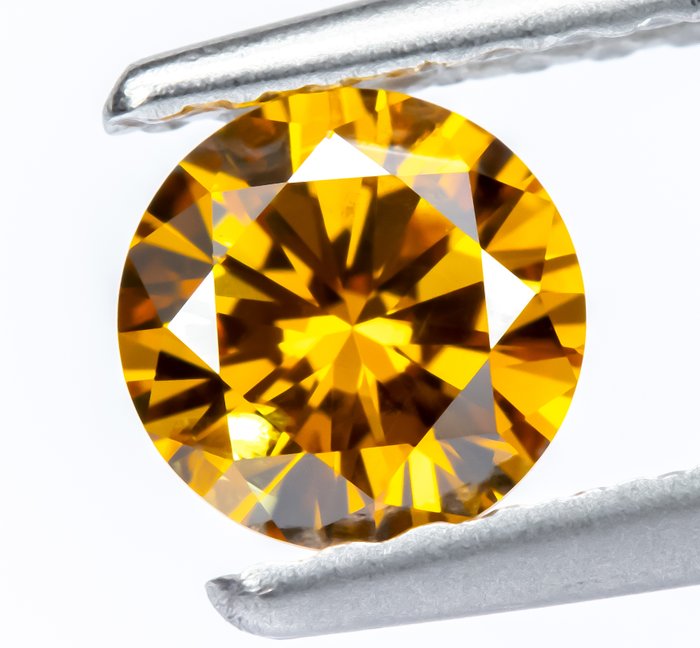 Ingen mindstepris - 1 pcs Diamant  (Naturfarvet)  - 0.41 ct - Rund - Fancy intense Gullig Orange - SI2 - Gem Report Antwerp (GRA)