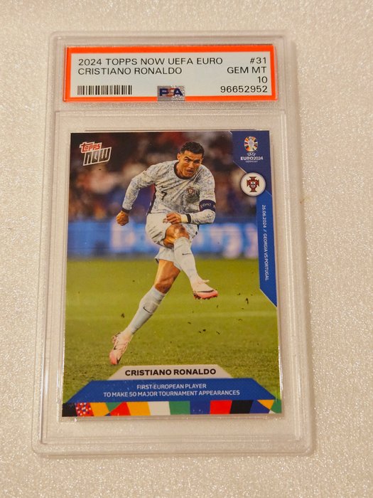 2024 Topps Now UEFA Euro Cristiano Ronaldo #31 First player to make 50 major tournament appearances PSA 10 Graded card