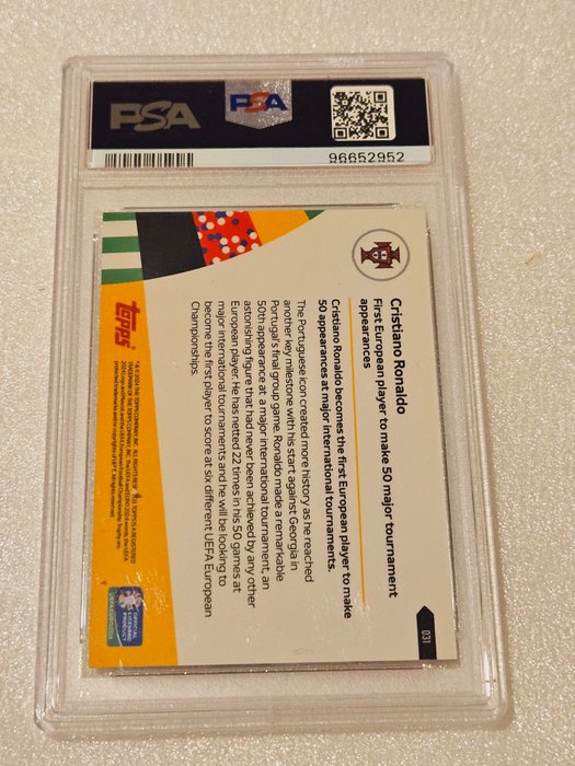 2024 Topps Now UEFA Euro Cristiano Ronaldo #31 First player to make 50 major tournament appearances PSA 10 Graded card