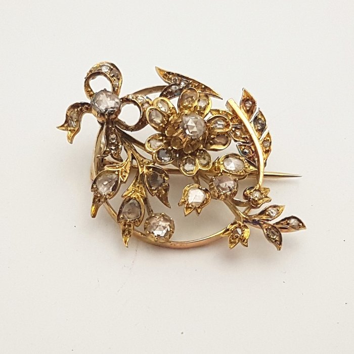 Broche - 14 karat Rosaguld - Antikke 44x rosendiamanter