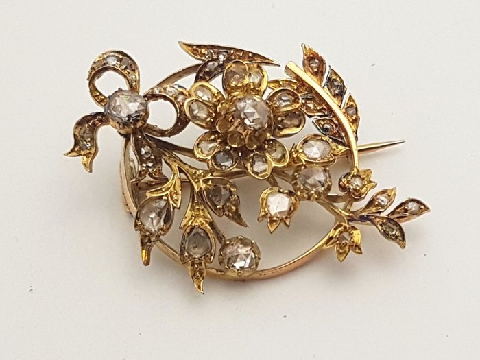 Broche - 14 karat Rosaguld - Antikke 44x rosendiamanter