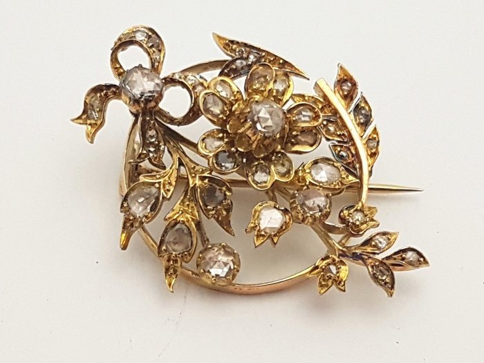 Broche - 14 karat Rosaguld - Antikke 44x rosendiamanter