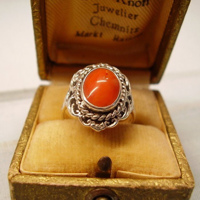 Ingen mindstepris - Ring Sølv -  3.00ct. tw. Koral - antik koralring 1900