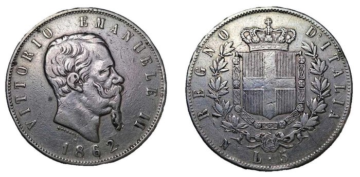 Italien Kongeriget Italien Vittorio Emanuele II di Savoia (1861-1878) 5 Lire 1862 - Napoli