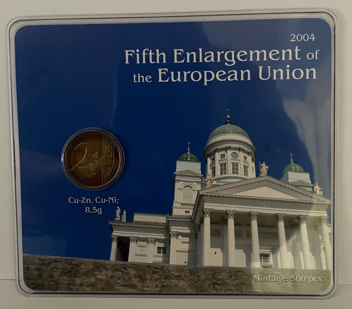 Finland. 2 Euro 2004 "Enlargement of the EU" - in unofficial coincard and colored coin by a private company  (Ingen mindstepris)