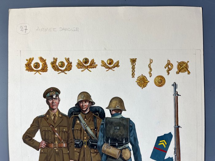 Funcken, Fred  Liliane - 1 Original colour drawing - L'uniforme et les armes - L'armée Danoise/ The Danish army