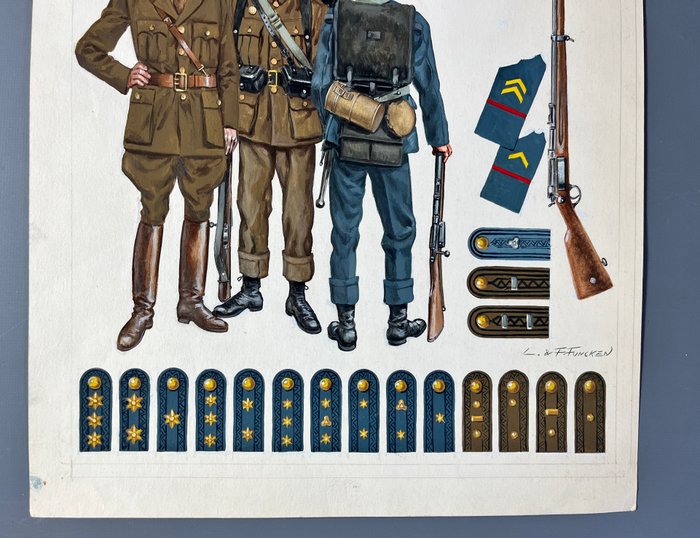 Funcken, Fred  Liliane - 1 Original colour drawing - L'uniforme et les armes - L'armée Danoise/ The Danish army