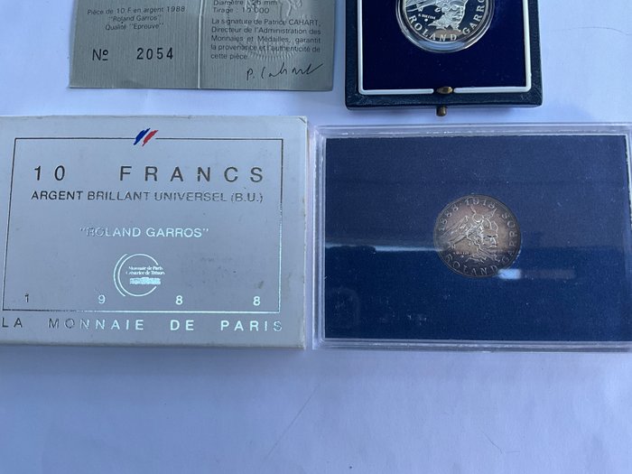 Frankrig. 10 Francs 1988 Roland Garros (2 monnaies) Proof + BU  (Ingen mindstepris)