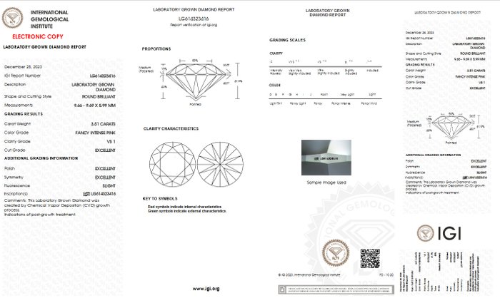 Ring Platin -  3.76ct. tw. Lyserød Diamant (Laboratoriedyrket diamant i fancy farver) - Diamant - FANCY INTENSE PINK IGI