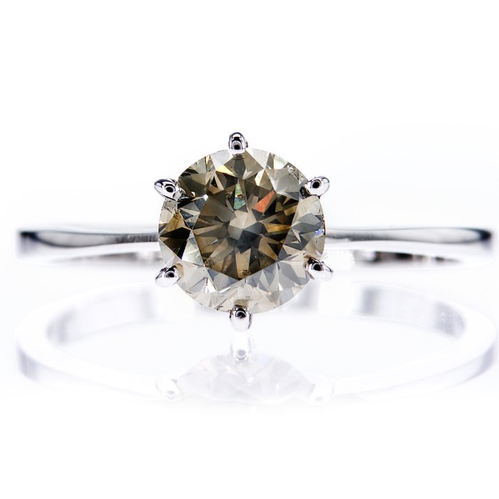 Ingen mindstepris - Forlovelsesring - 14 karat Hvidguld -  156ct tw Diamant (Naturfarvet)