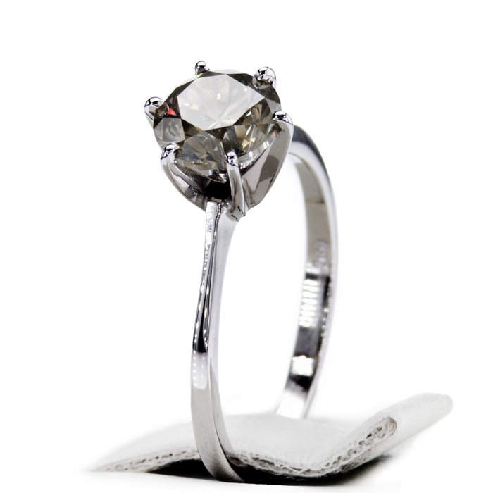 Ingen mindstepris - Forlovelsesring - 14 karat Hvidguld -  156ct tw Diamant (Naturfarvet)