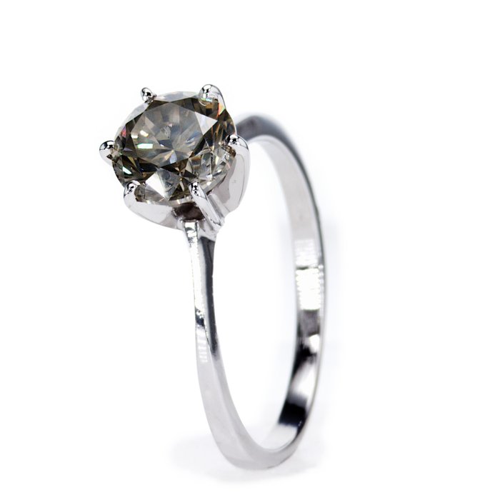 Ingen mindstepris - Forlovelsesring - 14 karat Hvidguld -  156ct tw Diamant (Naturfarvet)