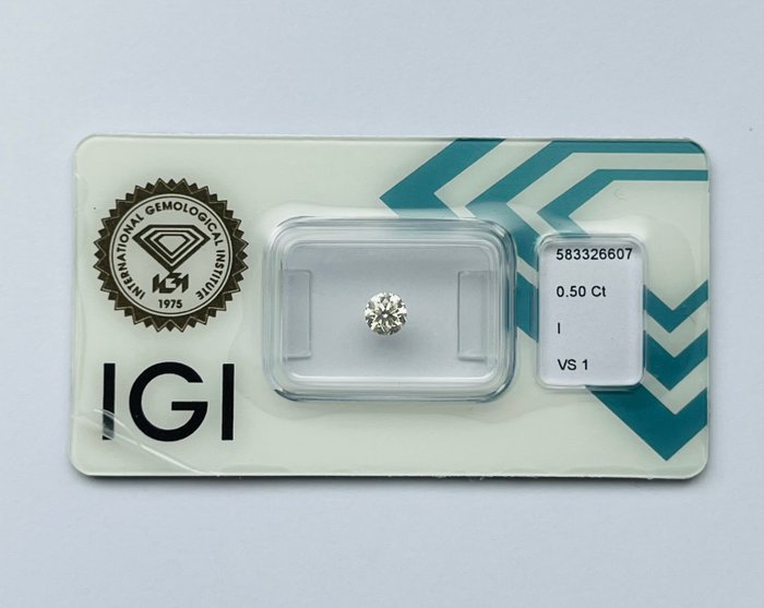 1 pcs Diamant  (Natur)  - 0.50 ct - Rund - I - VS1 - International Gemological Institute (IGI)