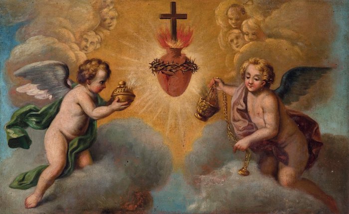 Italian School (XVII-XVIII) - Sacred Heart of Jesus surrounded by Angels