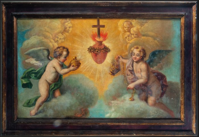 Italian School (XVII-XVIII) - Sacred Heart of Jesus surrounded by Angels