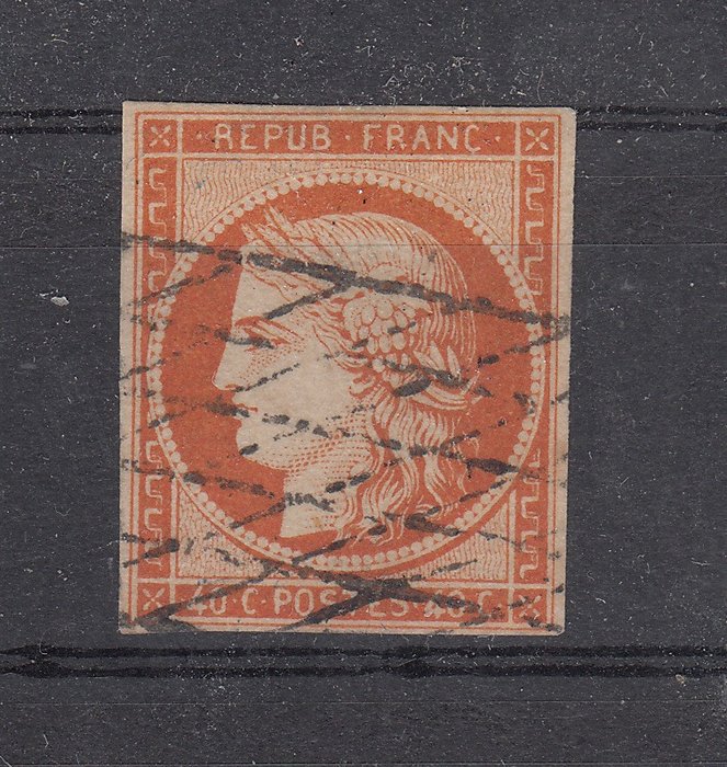 Frankrig 1849 - 40 C orange med fremragende marginer signeret Diena - Unificato nr 5