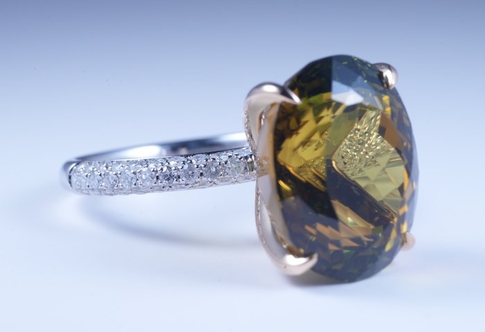 Ring - 18 kraat Gulguld, Hvidguld -  11.72ct. tw. Turmalin - Diamant