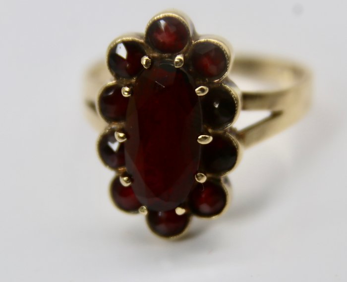 Handmade - Ring - 14 karat Gulguld -  5.20ct. tw. Granat - Granat - "GVW" 1930 Bohemian