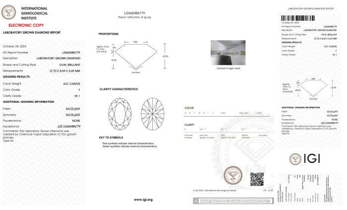 Kæde - 18 kraat Hvidguld -  4.01ct. tw. Diamant (Laboratoriedyrket) - Oval F-VS1