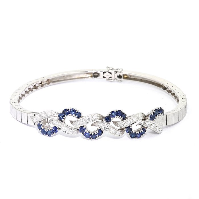 Armbånd - 18 kraat Hvidguld Safir - Diamant