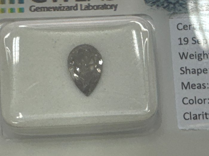 Ingen mindstepris - 1 pcs Diamant  (Naturfarvet)  - 1.02 ct - Pære - Fancy Grå - I2 - Gemewizard Gemological Laboratory (GWLab)