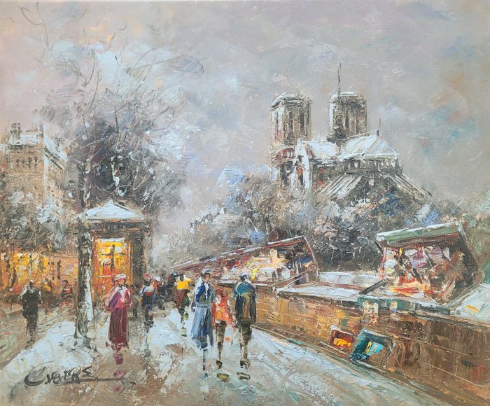 Christof Vevers (1962) - Notre Dame ~ Hiver à Paris ~ Les bouquinistes