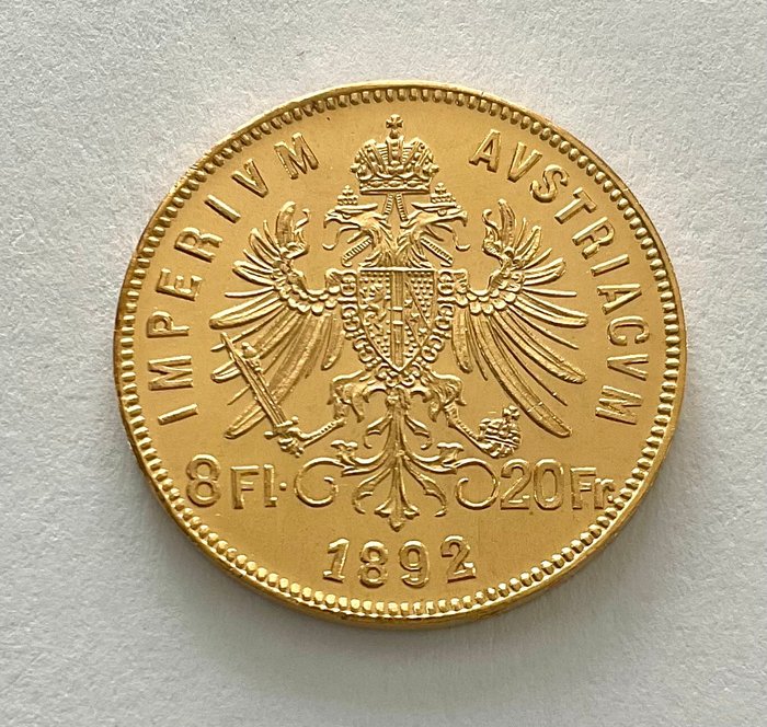 Østrig. 8 Florins/20 Francs 1892 - Franz Joseph I. (Neuprägung)