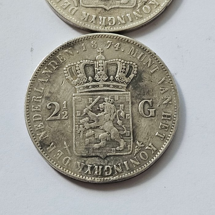 Holland. Willem III (1849-1890). 2 1/2 Gulden 1874(2×)  (Ingen mindstepris)