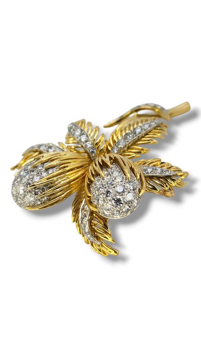 Broche - 18 kraat Gulguld, Vintage 18 karat guld broche 4,4 karat diamanter -  4.40ct. tw. Diamant (Natur)