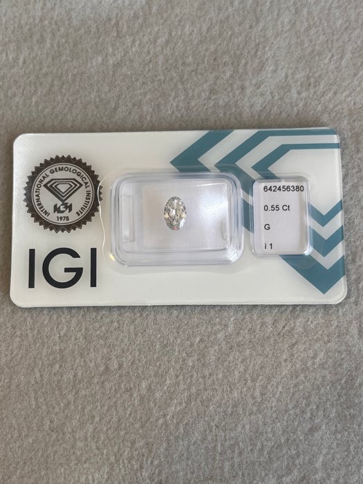 1 pcs Diamant  (Natur)  - 0.55 ct - Oval - G - I1 - International Gemological Institute (IGI)