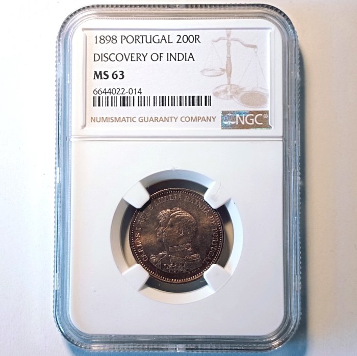 Portugal D Carlos I (1889-1908) 200 Reis 1898 - NGC - MS63 (IV Centenário do Descobrimiento do Caminho Marítimo para a Índia) MS63  (Ingen mindstepris)