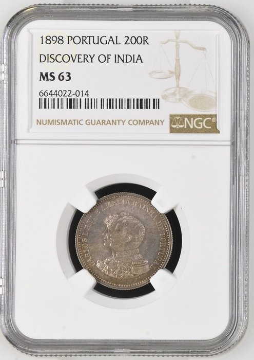 Portugal D Carlos I (1889-1908) 200 Reis 1898 - NGC - MS63 (IV Centenário do Descobrimiento do Caminho Marítimo para a Índia) MS63  (Ingen mindstepris)