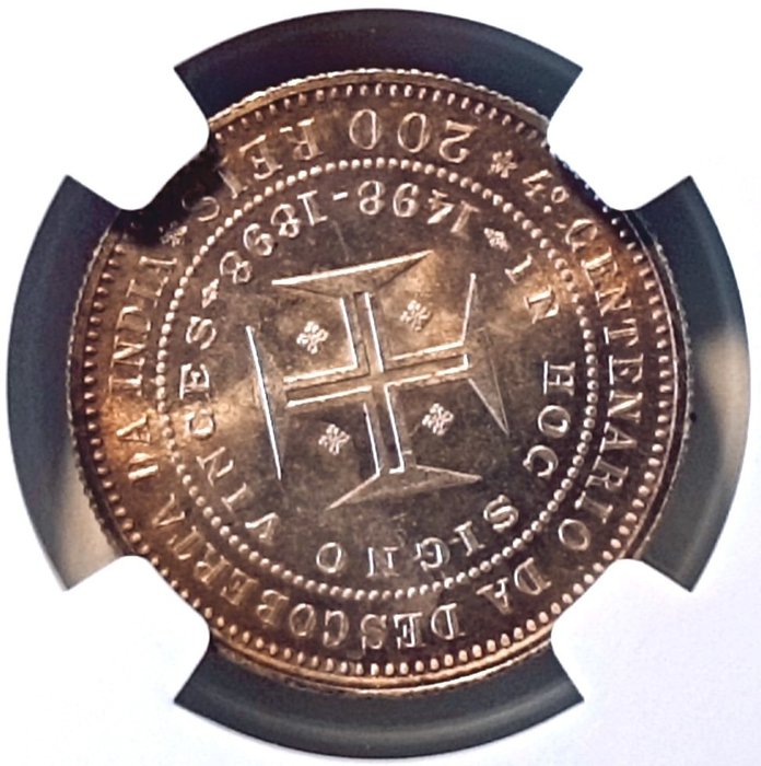 Portugal D Carlos I (1889-1908) 200 Reis 1898 - NGC - MS63 (IV Centenário do Descobrimiento do Caminho Marítimo para a Índia) MS63  (Ingen mindstepris)