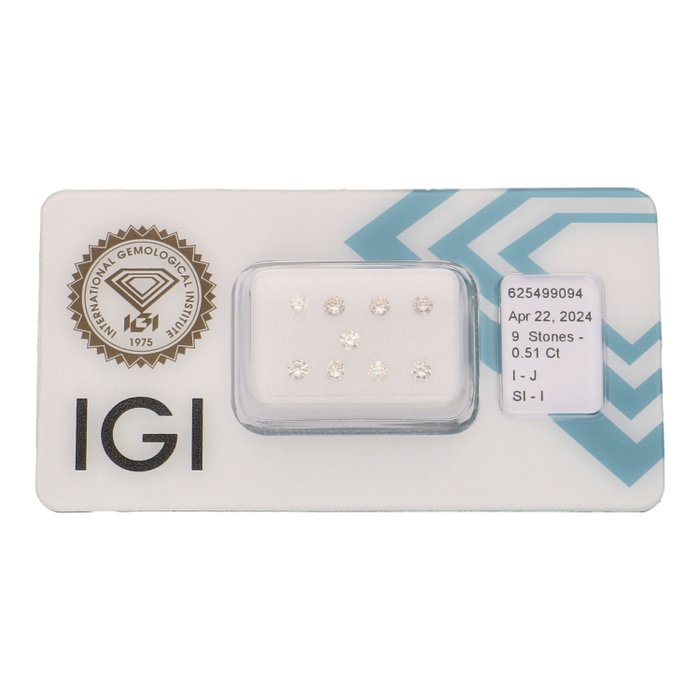 Ingen mindstepris - 9 pcs Diamant  (Natur)  - 0.51 ct - Rund - I, J - I1, SI1 - International Gemological Institute (IGI)