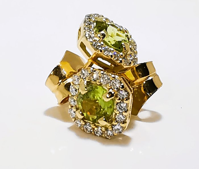 Ingen mindstepris - Øreringe - 14 karat Gulguld, Peridot øreringe -  0.56ct. tw. Kunzit - Diamant